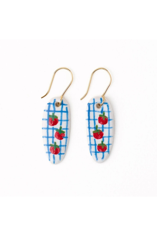 Danielle Oval Ceramic Earrings - Tomatoes + Blue Plaid