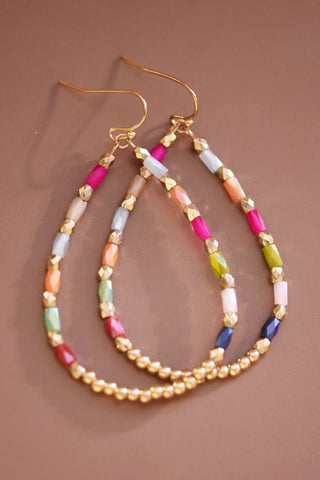 Teardrop Wire Beaded Glass Crystal Earrings - Multicolored