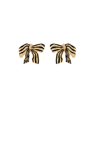 Textured Bow Earrings - Black/Gold