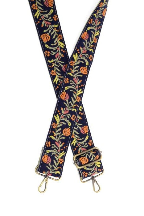 2" Navy Wild Flower Guitar Strap