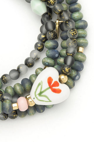 Ceramic Bead Wrap Bracelet/Necklace - Love/Heart