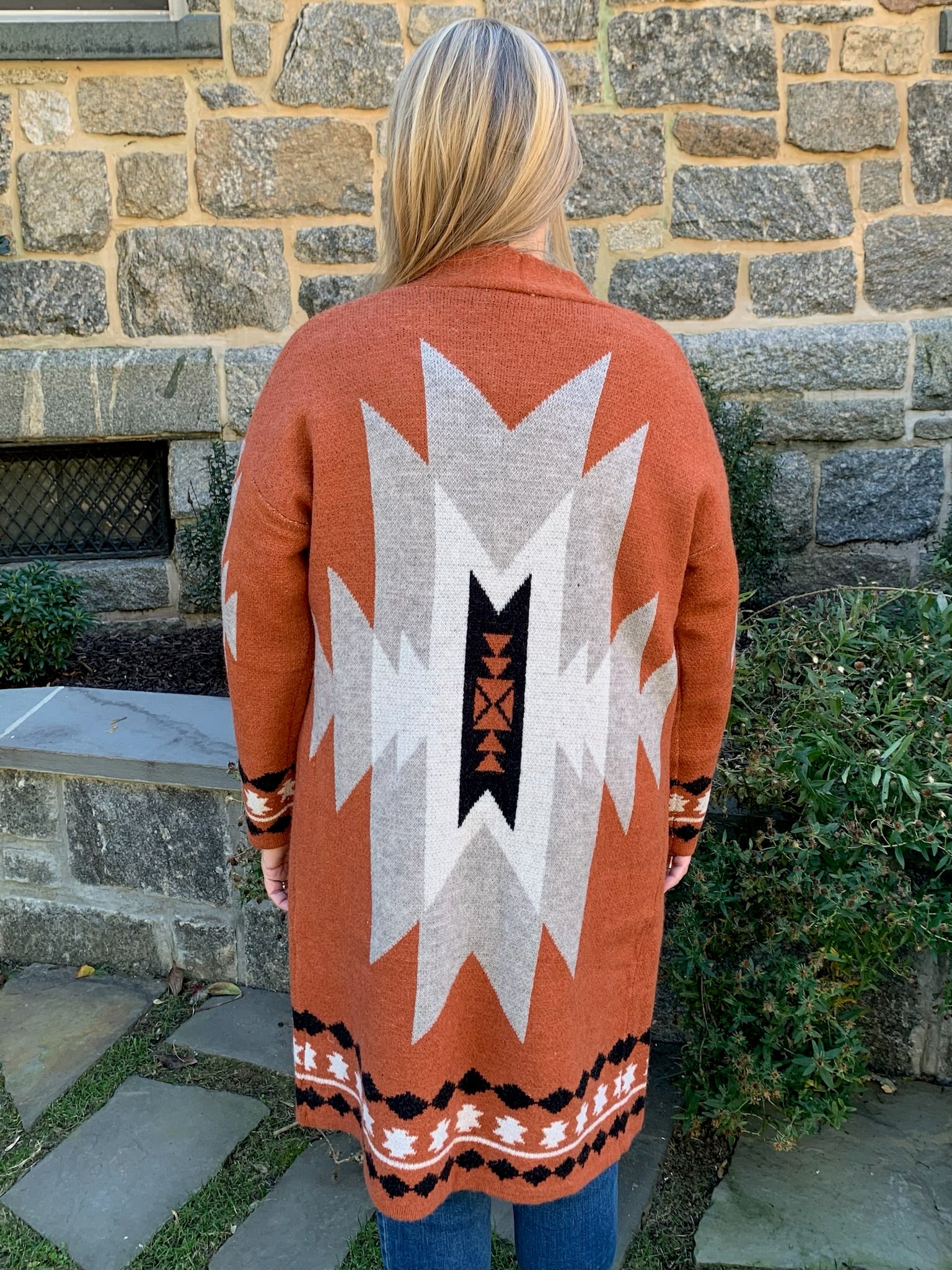 Geometric Print Long Cardigan