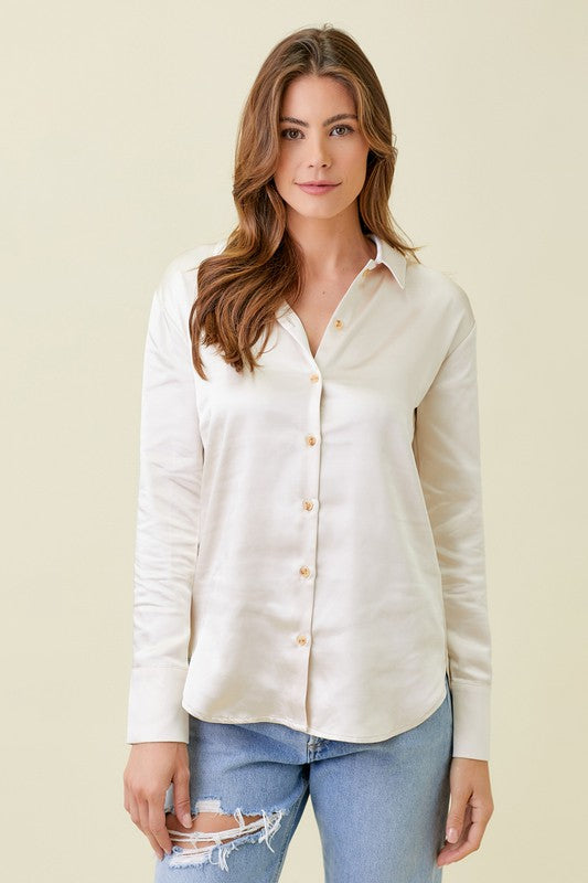 Button Down Silky Relaxed Shirt