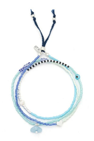 Mixed Media Wrap Bracelet/Necklace - Hope/Aquamarine/Silver