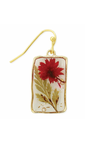 Cottage Red Dried Flower Rectangle Earrings