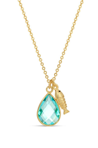 Fish & Glass Teardrop Necklace - Gold