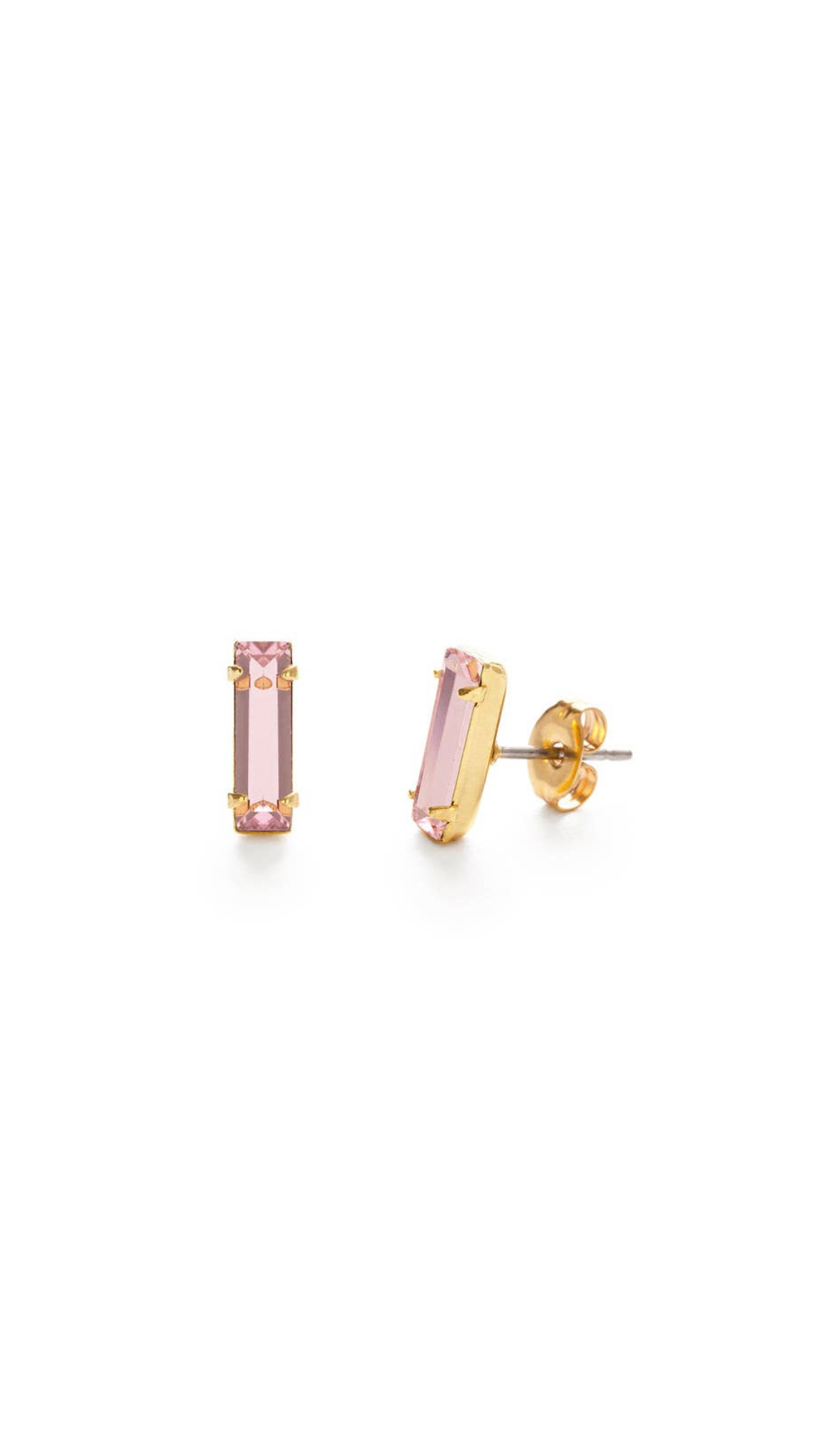 Baguette Crystal Stud Earrings - Pink