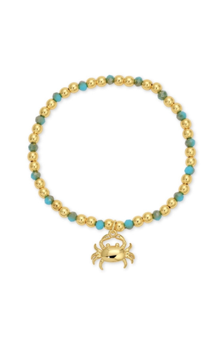Crab Charm Beaded Stretch Bracelet - Aqua