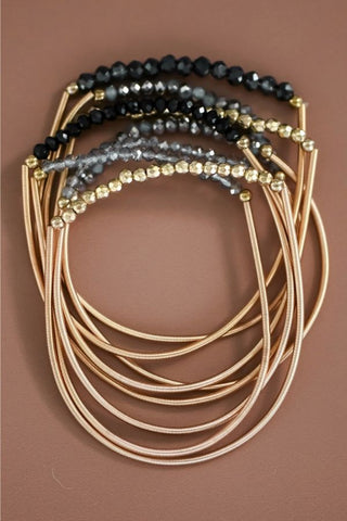 Stretchy Layered Guitar String Beaded Bracelet Set - Black