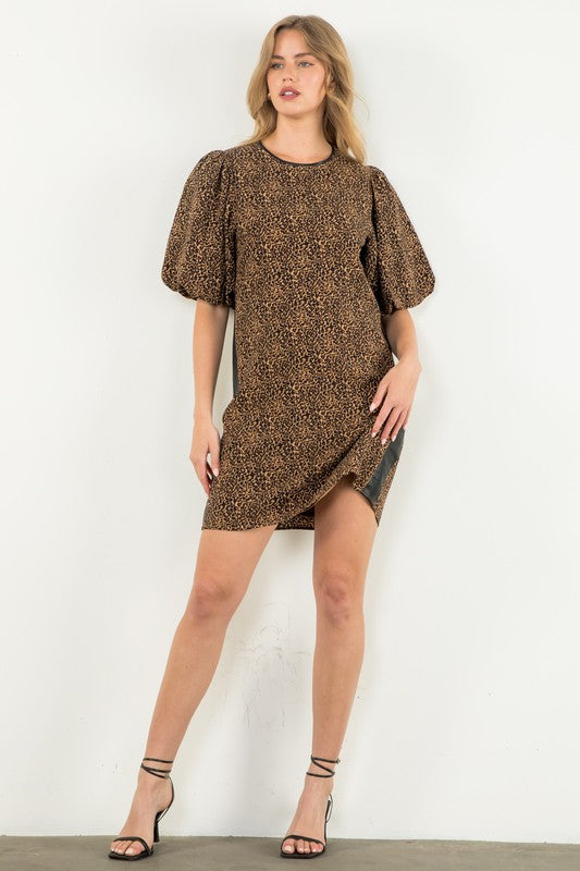 Puff Sleeve Cheetah Print Dress