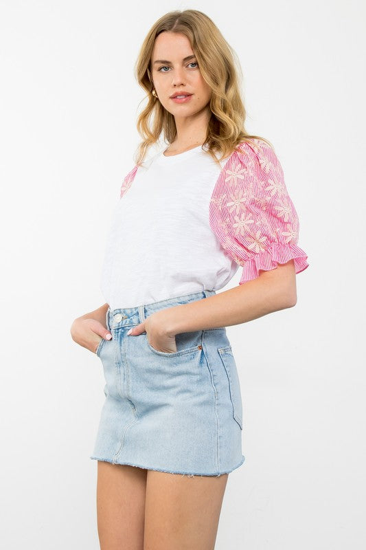 Ema Embroidered Sleeve Top