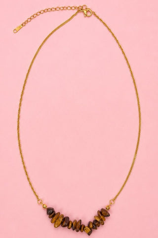 Tiger Eye Stone Necklace - Gold