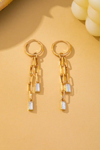 Paperclip Chain Rhinestone Drop Dangle Earrings - Gold