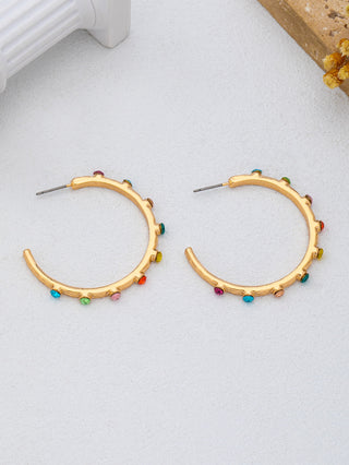 Multicolor Gemstone Hoop Earrings - Gold