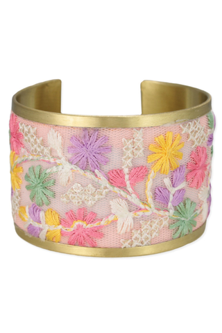 Pretty In Pink Floral Embroidered Cuff Bracelet