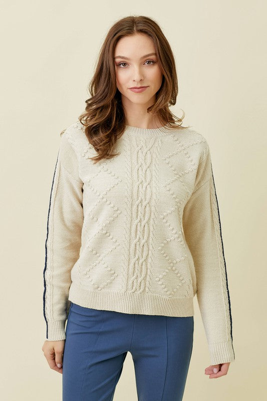 Piping Inset Sleeve Cable Sweater