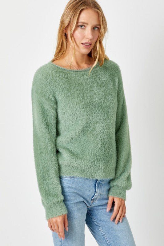 Fuzzy Boat Neck Sweater
