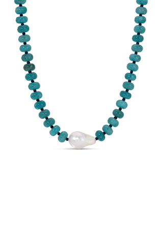 Stone Necklace with Baroque Pearl - Navy
