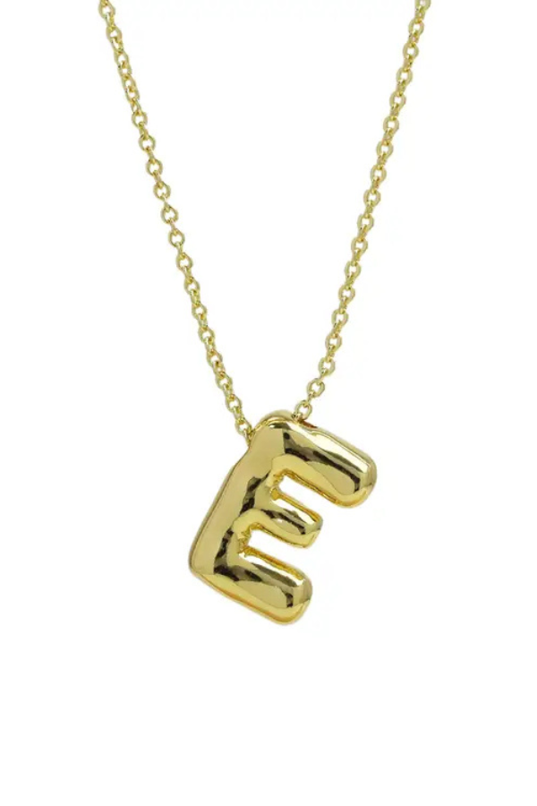 Initial Balloon Bubble Gold Necklace - 0.57" - E