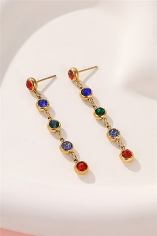 18K Gold-Dipped Rainbow Gem Linear Earrings - Gold