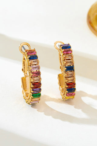 Multicolor Baguette Crystal Hoop Earrings - Gold