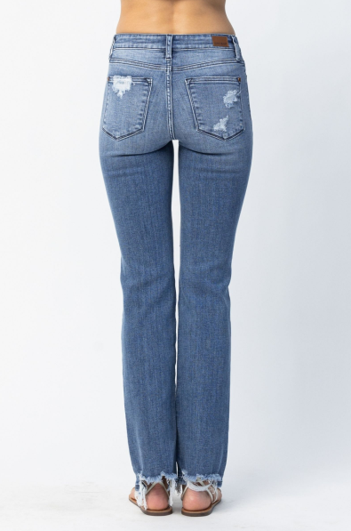 Mallory Mid-Rise Destroyed Straight Leg Jeans