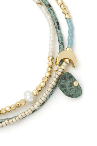 Mixed Media Wrap Bracelet/Necklace - Transformation/African Turquoise/Gold