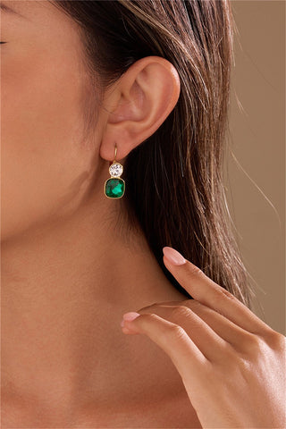 Rhinestone Bezel Earrings - Emerald