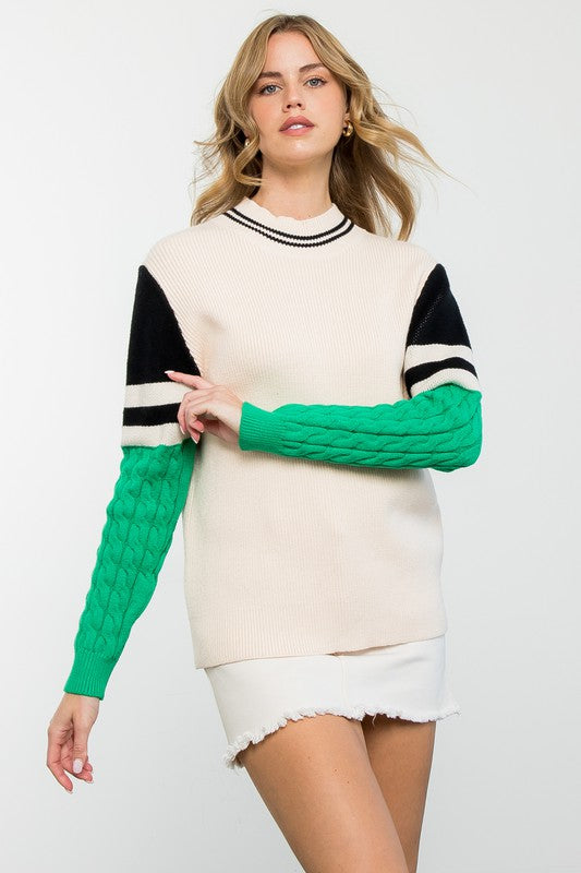 Colorblock Sleeve Knit Sweater