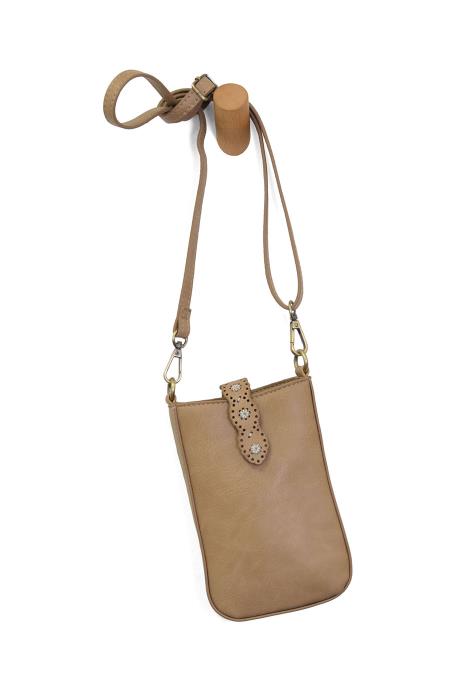 Laser Cut Daisy Phone Crossbody - Camel