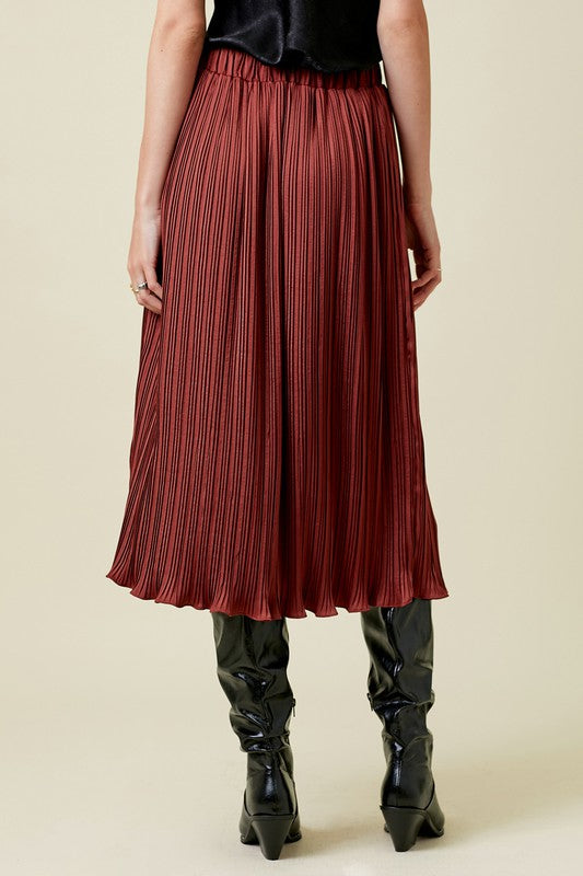 Pleated Elastic Midi Skirt