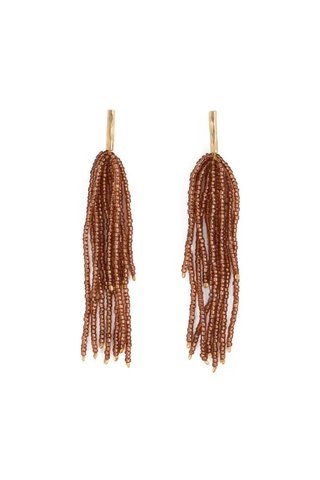 Marissa Brass + Bead Fringe Earrings - Bronze
