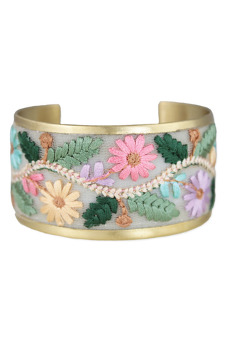 Pastel Flowers Embroidered Cuff Bracelet