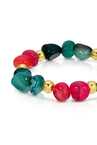 Bold Tumbled Stones Statement Bracelet - Pink/Teal