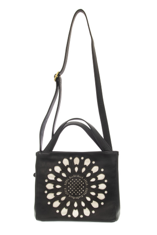 Flora Laser Cutout Crossbody Tote - Black