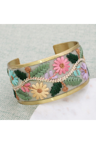 Pastel Flowers Embroidered Cuff Bracelet