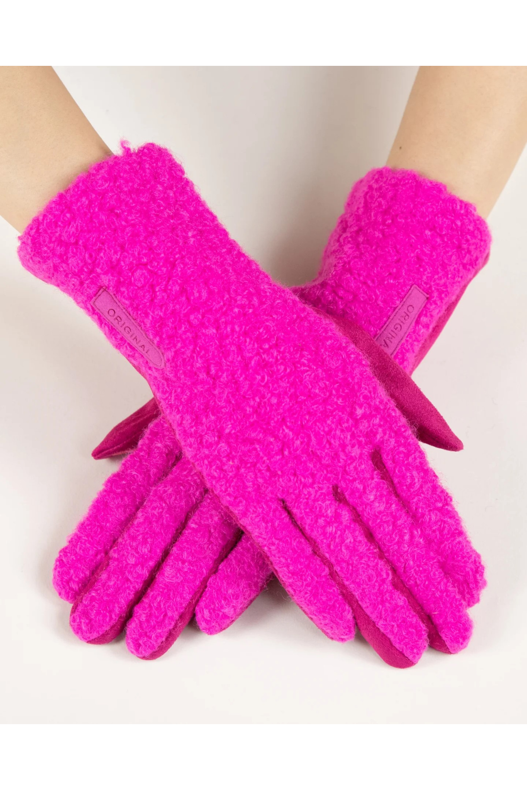 Boucle Faux Suede Logo Gloves - Fuchsia