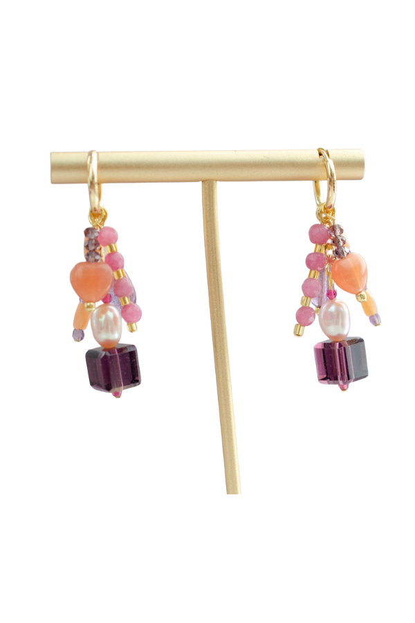 Pink & Purple Heart Charm Earrings