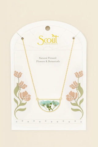 Pressed Flower Necklace - Blue Baby's Breath/Gold
