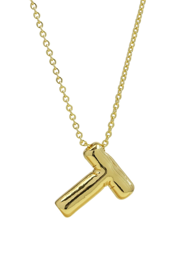 Initial Balloon Bubble Gold Necklace - 0.57" - T