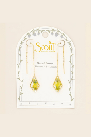 Pressed Flower Thread Earrings - Yellow Baby's Breath/Gold