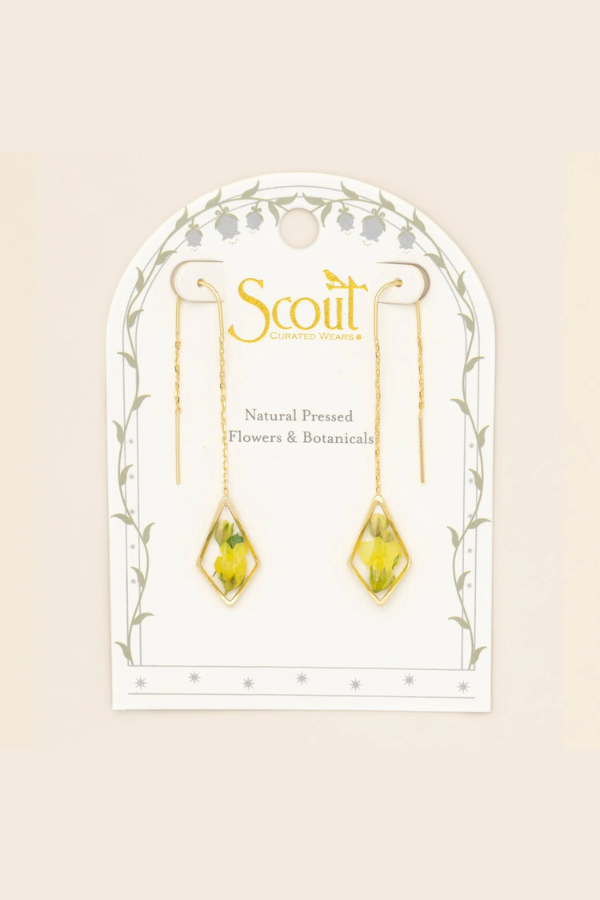 Pressed Flower Thread Earrings - Yellow Baby's Breath/Gold