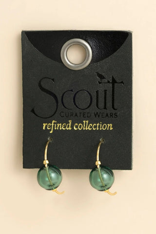 Refined Glass Hoop Earrings - Teal/Gold