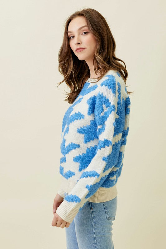 Houndstooth Fuzzy Pullover Sweater