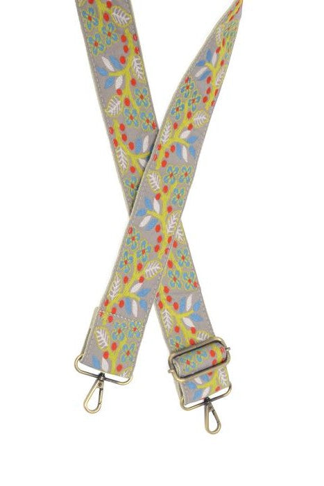 2" Grey Dogwood Embroidered Guitar Strap