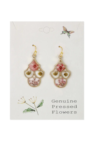 Dried Flower Gold Chandelier Earrings