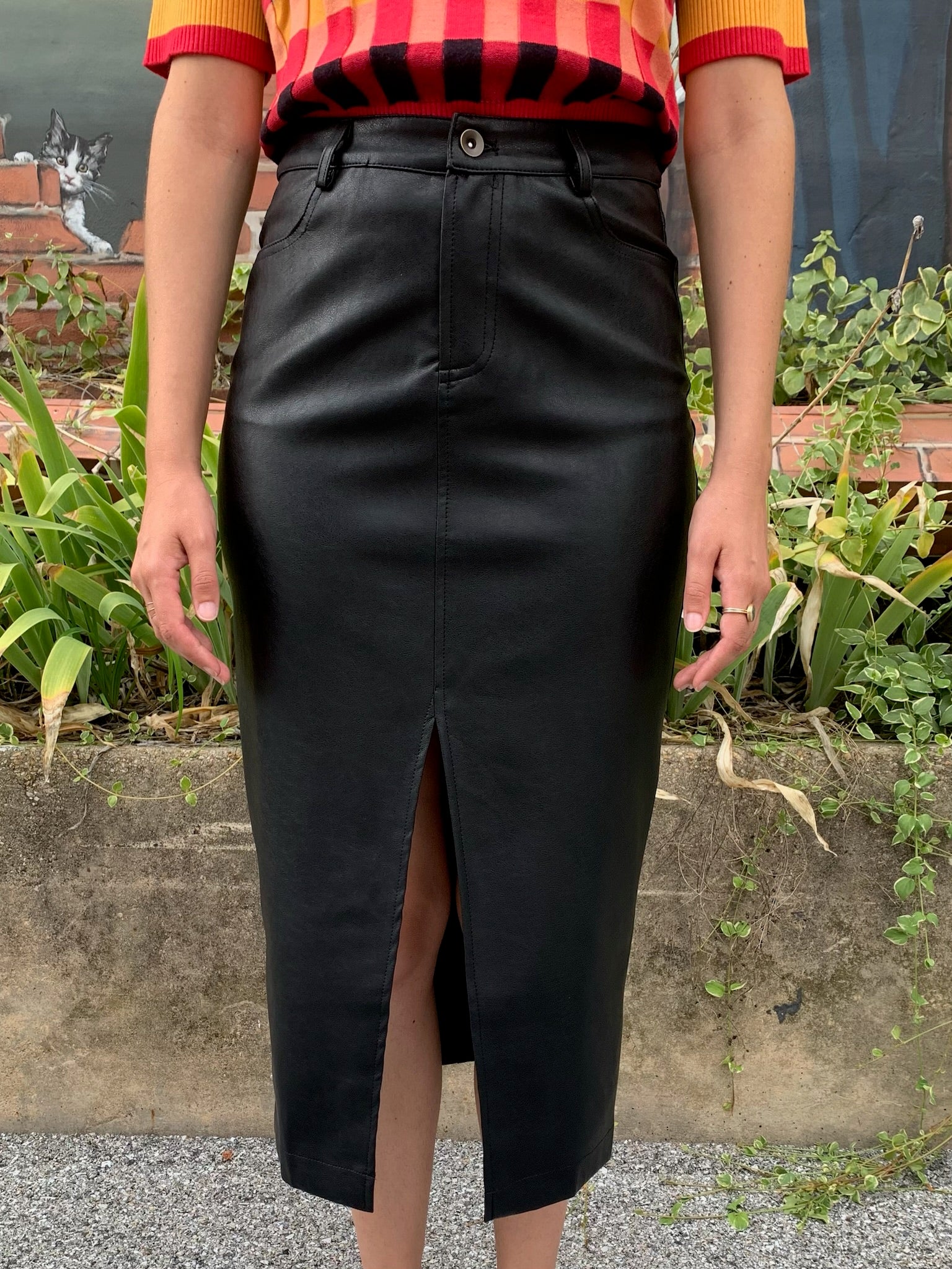 Greta Leather Midi Skirt