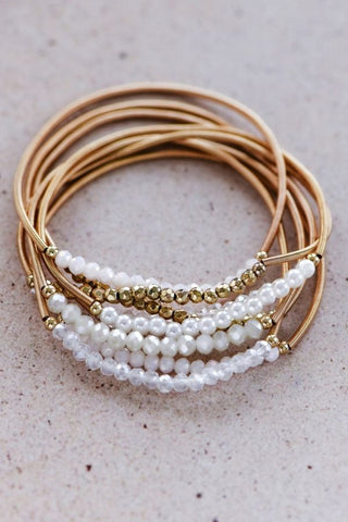 Stretchy Layered Guitar String Beaded Bracelet Set - White