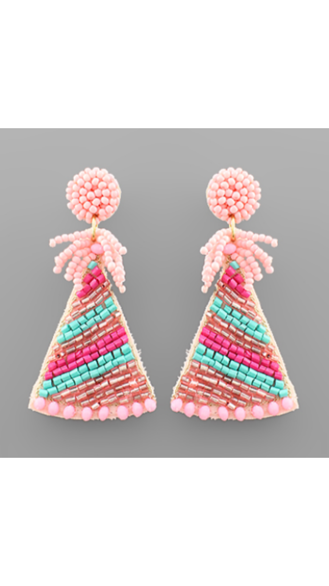 Birthday Hat Bead Earrings - Pink