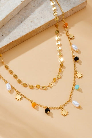 18K Gold-Dipped Mix Bead Layered Necklace - Gold